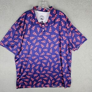 Proud 90 Golf Is Fun Polo Shirt Mens 3X‎ Purple All Over Lobster Print Stretch